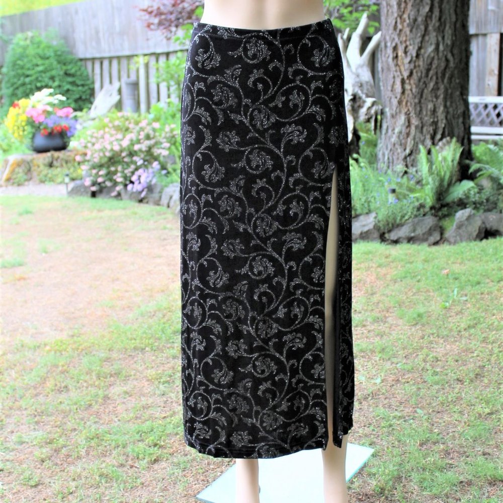 Long Black & Silver Glitter Skirt